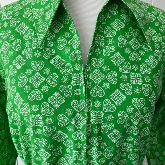 Vintage Green Patterned Cotton Shirt Dress - Picture 5 of 9